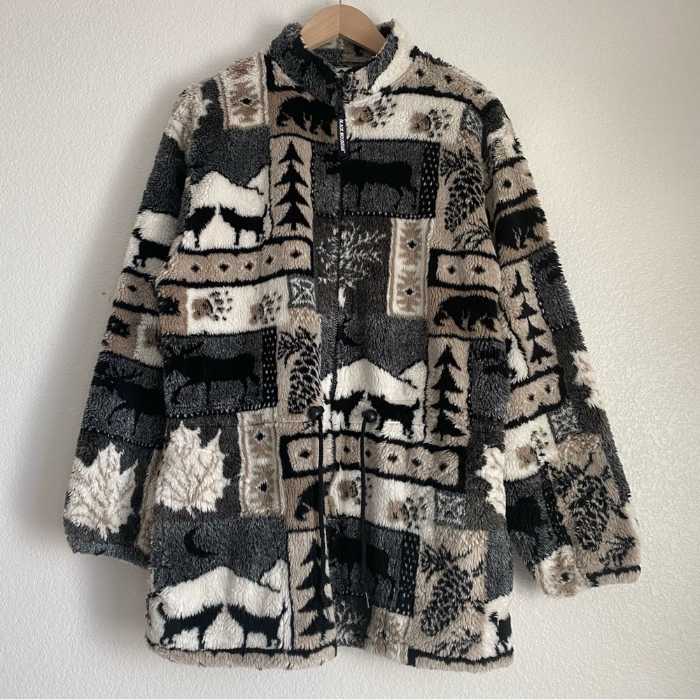 Vintage Black Mountain wildlife/outdoors fleece zip jacket, multi-color, M